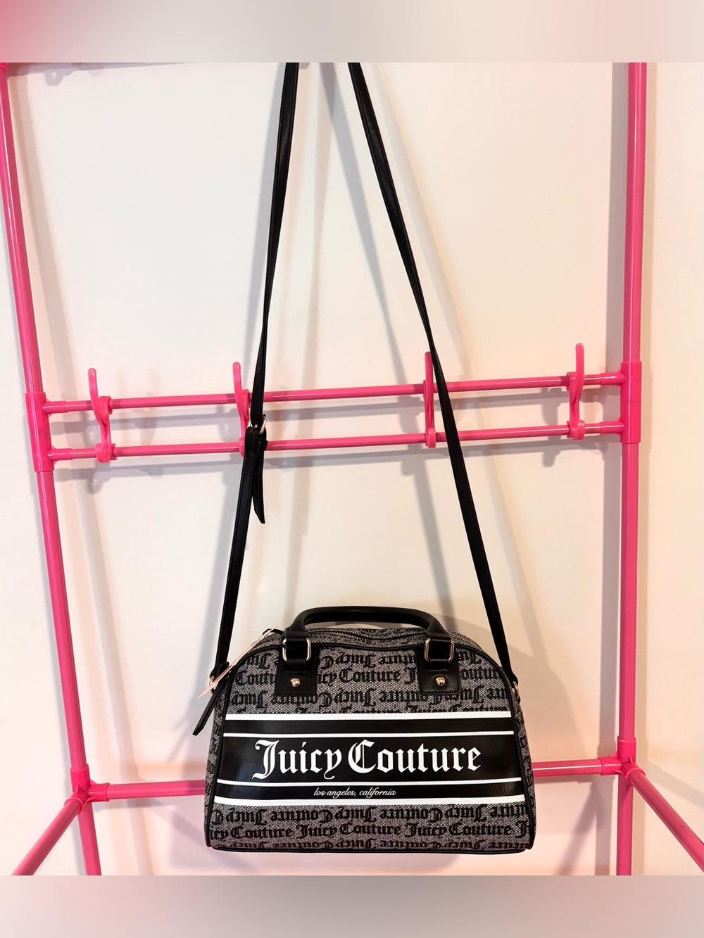 Juicy Couture Black White Monogram Satchel Crossbody Bag NWT Y2K
